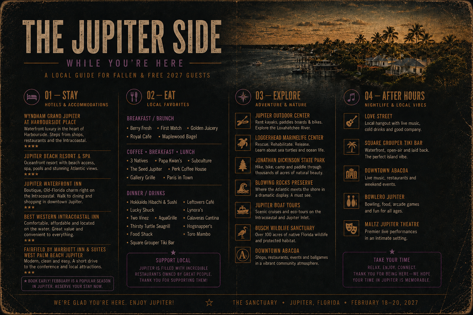 The Jupiter Side — a local guide to where to stay, eat, explore and go after hours during Fallen & Free 2027