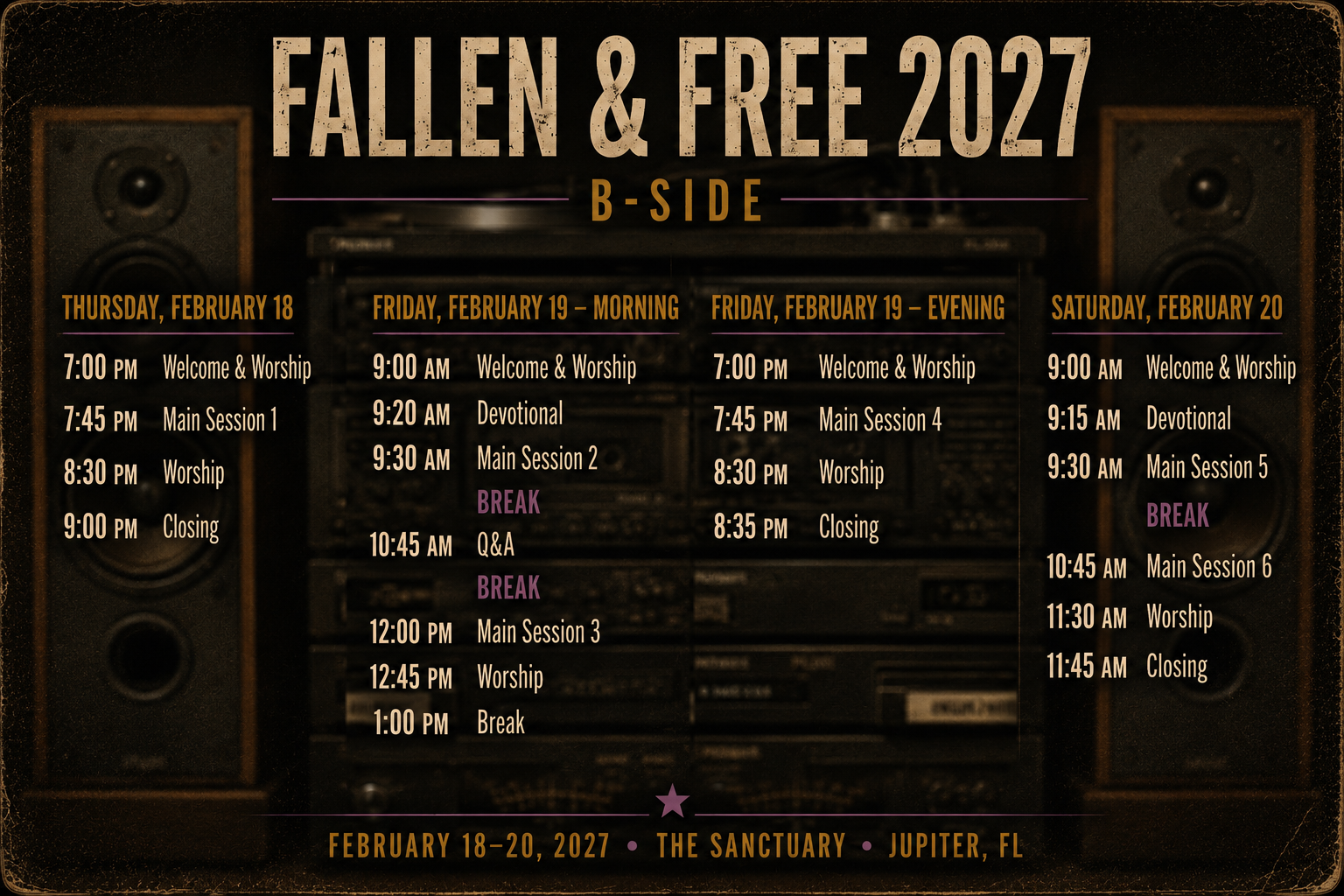 Fallen & Free 2027 B-Side — full schedule for February 18–20, 2027